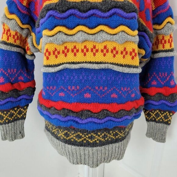 Vintage Wool Sweater Womens Large Striped Knitted By Hand Cosby Crescendo 90s - Picture 6 of 16
